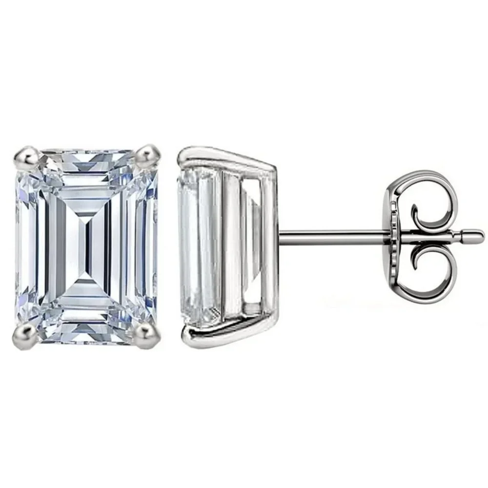 Certified 4ct. t.w. Moissanite Diamond Emerald Cut Stud Earrings NEW